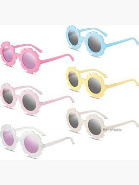 6 Kids Round Flower Sunglasses, Daisy Glasses for Toddler Beach Summer Fun